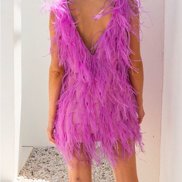 Lamarque Pink Feathered Mini Dress - Picture 5 of 6